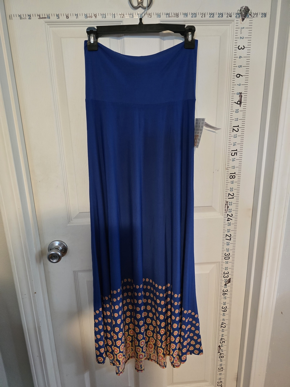 LuLaRoe Royal Blue Maxi Skirt with Orange Patterned Hem